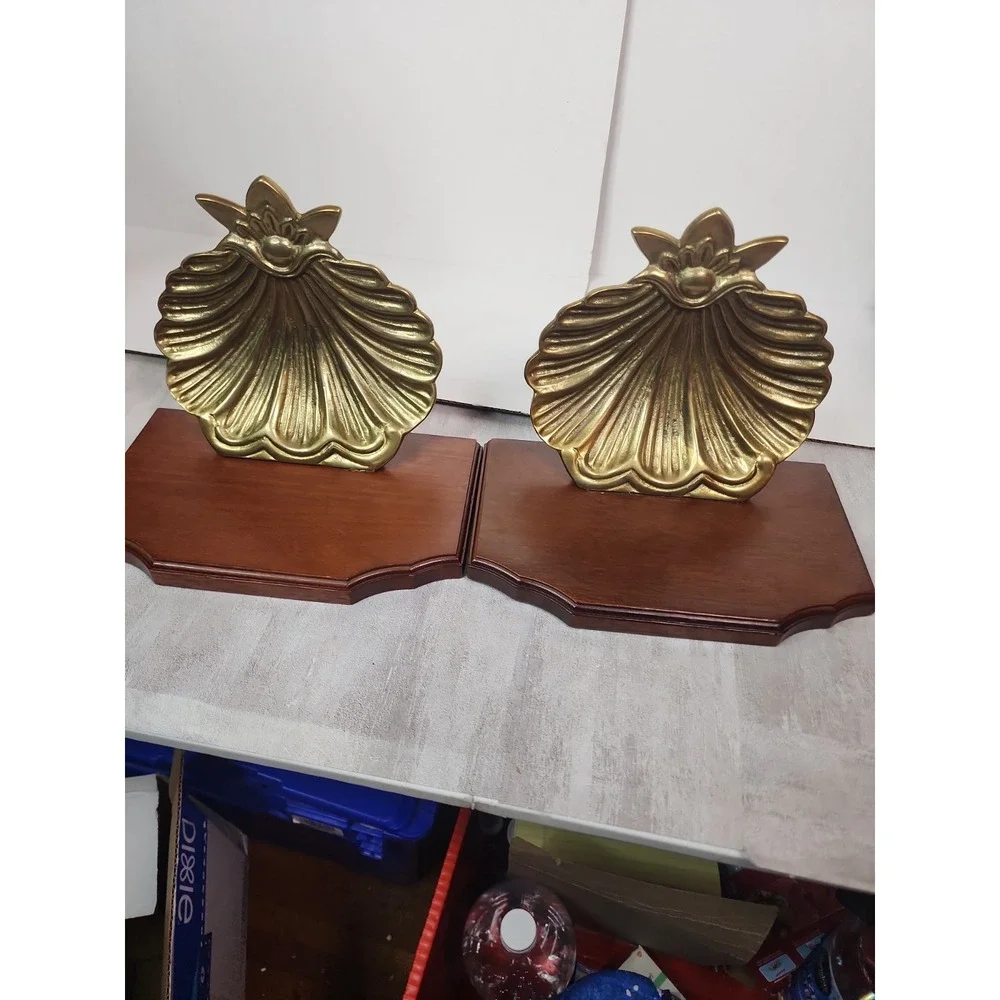 Seashell Wall Shelf Solid Brass And Wood Scallop Gold Shell Hollywood Regency
